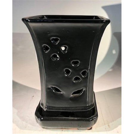 Paisaje Ceramic Orchid Pot with Attached Humidity Drip Tray, Black - Square PA2529853